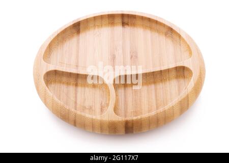 Wooden bowl. Bamboo plate isolated on white background Stock Photo