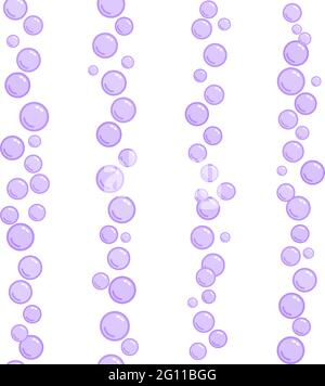 Vertical seamless soap bubble stripes, pink naive and simple lines with water bubbles, vector wallpaper Stock Vector