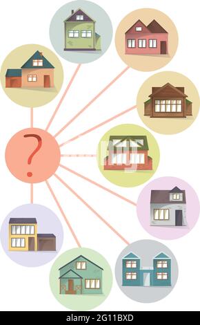 Choosing house, comparing property to buy or rent, vector concept diagram Stock Vector