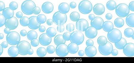 Horizontal decorative line with soap bubbles, background with realistic water beads, pink blobs, vector foam sphere illustration Stock Vector