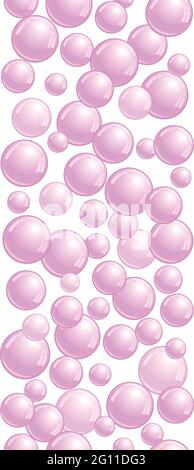 Vertical decorative line with soap bubbles, background with pink realistic water beads, pink blobs, vector foam illustration Stock Vector