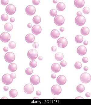 Vertical seamless soap bubble stripes, lines with realistic water beads, pink blobs, vector foam illustration Stock Vector