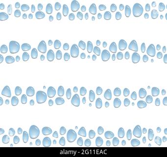 Horizontal seamless water drop stripes, lines on steamy surface, background with blue water spots, vector wallpaper Stock Vector