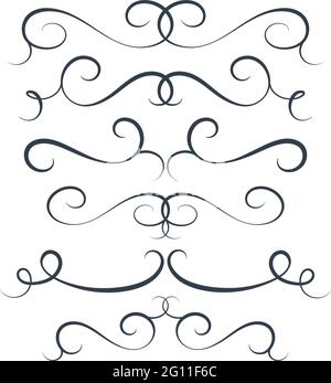 Vector flourish set, scroll collection, curl decoration elements, vintage top and bottom decor, isolated Stock Vector