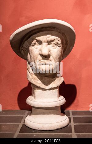 Close-up on bust of grumpy senior man Stock Photo