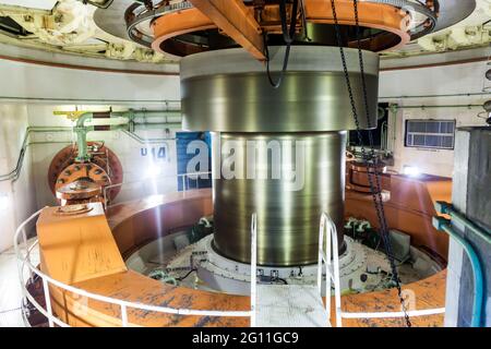 Turbine shaft of Itaipu dam on river Parana on the border of Brazil and Paraguay Stock Photo