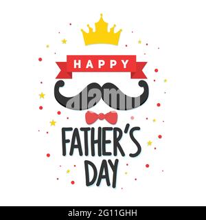 Happy father's day typography vector illustration. Fathers day text with crown, mustache and bow. Stock Vector