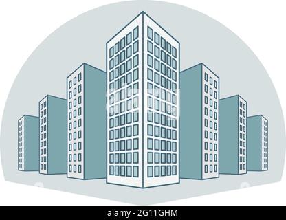 High buildings, residential house, tenement houses, apartment blocks, condominiums, in line style. perspective vector illustration Stock Vector