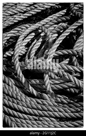 pile of old fishing boat rope Stock Photo