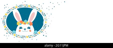 Easter poster and banner template with easter bunny. Greetings and presents for Easter Day in flat lay styling. Promotion and shopping template. Stock Vector
