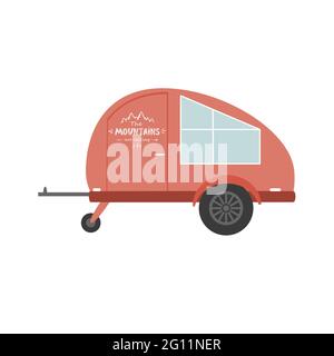 Travel trailer flat icon, vector illustration. Design element for camping backgrounds Stock Vector