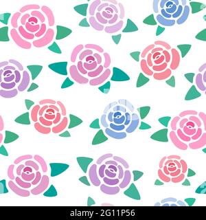 Seamless pattern with roses without background, nice and simple stylized flowers, vector wallpaper, illustration Stock Vector