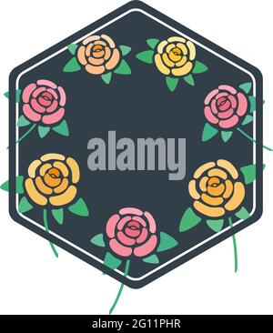 Red and yellow roses frame, place for text from rose blossoms, flowers bounding box, floral border, vector illustration Stock Vector