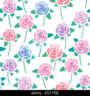 Seamless pattern with roses without background, nice and simple stylized flowers, vector wallpaper, illustration Stock Vector