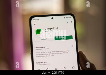 Assam, india - May 29, 2021 : Google Chat logo on phone screen stock image. Stock Photo