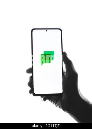 Assam, india - May 29, 2021 : Google Chat logo on phone screen stock image. Stock Photo