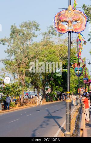 Panaji, Goa, India, Feb 13 2021: Floats and characters on display during Carnival celebrations in Goa, India, Tourist sightseeing events in Goa, Goan Stock Photo