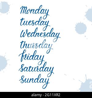 Handwritten Days of Week. Sunday, Monday, Tuesday, Wednesday, Thursday,  Friday, Saturday. Modern Calligraphy. Isolated on White Background. Hand  lettering calendar 3515577 Vector Art at Vecteezy