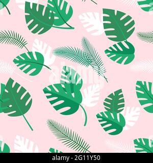 Seamless pattern with palm leaves, summer background with tropical plants, simple wallpaper, vector illustration, eps 10 Stock Vector
