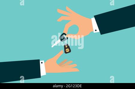 Hand giving car keys with chain. Vector Stock Vector
