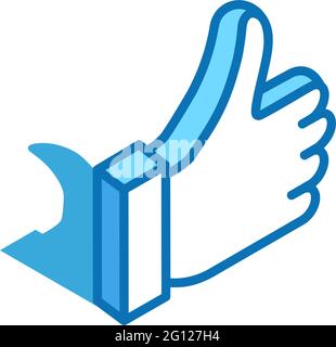 Like, thumb up isometric icon. Approve gesture, best 3D line style symbol. Stock Vector