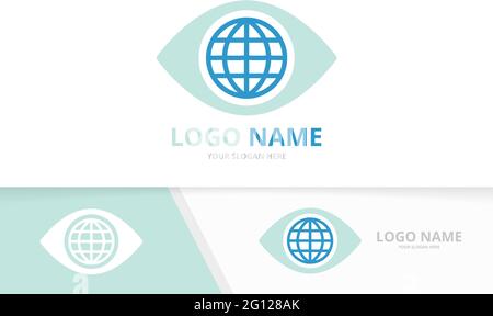 Vector eye and globe logo combination. Unique world logotype design template. Stock Vector