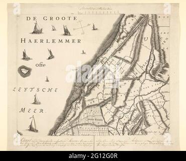 Map with the old banks of the Haarlemmermeer, ca. 1770; Map of the flooded and closed Meerse banks in the west end of Aelmeer (...). Leaf from the large map of the Rhineland Water Board, ca. 1770. Re-dispensation of the original leaf from 1687 on which the banks were measured in the years 1687, 1745, 1764 and 1766 are indicated. Handwritten with caption, scale and wind directions. Stock Photo