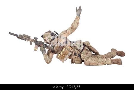 Modern army soldier, infantry rifleman equipped with tactical ...