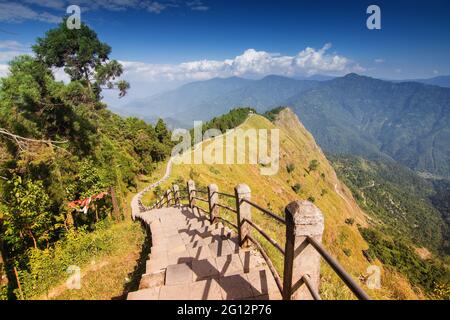 Tarey Bhir point is a favourite tourist spot.The word 'Bhir' means cliff in the local Nepal language,about 10,000 feet long path, a breathtaking viewp Stock Photo