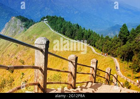 Tarey Bhir point is a favourite tourist spot.The word 'Bhir' means cliff in the local Nepal language,about 10,000 feet long path, a breathtaking viewp Stock Photo