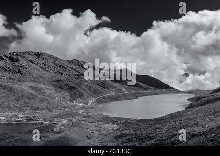 Elephant Lake, named due to it's shape as a lying elephant, remote high altitude lake at kupup Valley, Sikkim. Himalayan mountain range, Sikkim, India Stock Photo