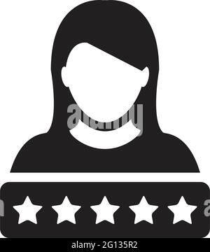 Social credit icon 5 star rating vector female user person profile avatar symbol for in a glyph pictogram illustration Stock Vector