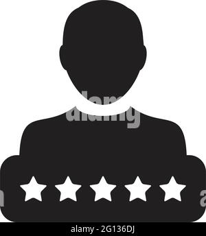 Social score icon 5 star rating vector male user person profile avatar symbol for in a glyph pictogram illustration Stock Vector