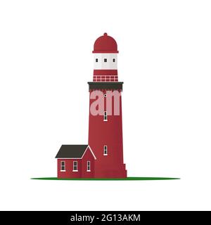 Lighthouse, Small old building, isolated on white background. Vector Beacon in flat style Stock Vector