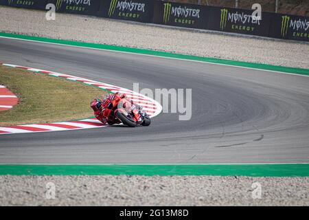 MONTMELLO, SPAIN-JUNE 4, 2021: Francesco Bagnaia (Pecco) on his #63 Ducati Desmosedici GP (Ducati Lenovo Team), 2021 MotoGP World Championship Stock Photo