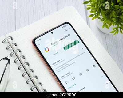 Assam, india - May 29, 2021 : Google Cloud Platform logo on phone screen stock image. Stock Photo
