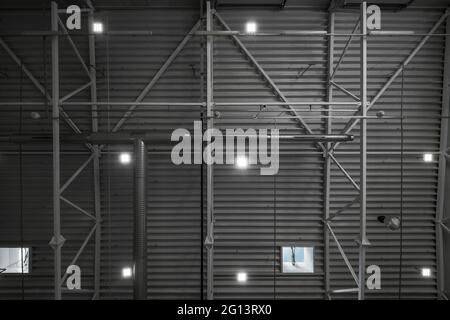 Industrial metal ceiling with led lights Stock Photo