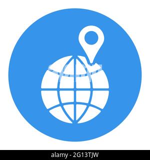 Globe with pin vector white glyph icon. Navigation sign. Graph symbol for travel and tourism web site and apps design, logo, app, UI Stock Vector