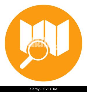 Map with magnifier vector white glyph icon. Navigation sign. Graph symbol for travel and tourism web site and apps design, logo, app, UI Stock Vector