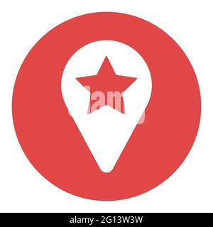Star favorite pin map white glyph icon. Map pointer. Map markers. Navigation sign. Graph symbol for travel and tourism web site and apps design, logo, Stock Vector