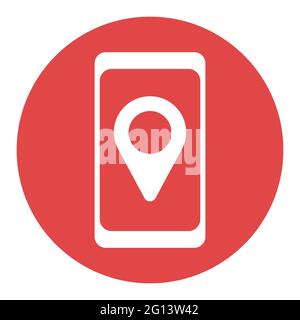 Smartphone with pin location style white glyph icon vector. Navigation sign. Graph symbol for travel and tourism web site and apps design, logo, app, Stock Vector