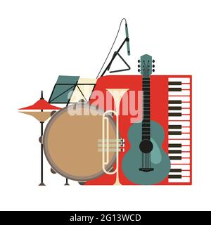 Musical instruments flat color vector icon Stock Vector