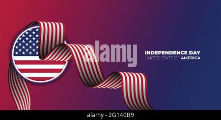 Happy Independence day for United State of America with flying red and white banner on american flag emblem. American flag background design. Good tem Stock Vector