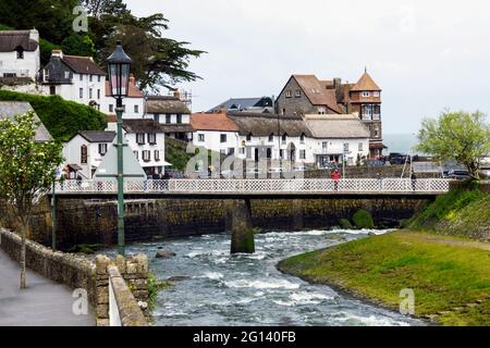 Lynmouth Harbour ,North Devon, England, UK. Looking towards the sea as the river flows down Stock Photo