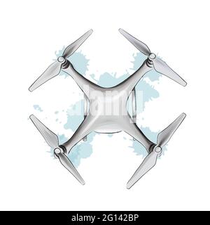 Unmanned drone from splash of watercolors, colored drawing, realistic. Vector illustration of paints Stock Vector