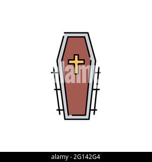 Coffin line color icon. Religion. Sign for web page, mobile app, banner, social media. Editable stroke. Stock Vector