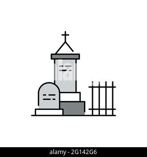 emetery color line icon. Isolated vector element. Outline pictogram for web page, mobile app, promo Stock Vector