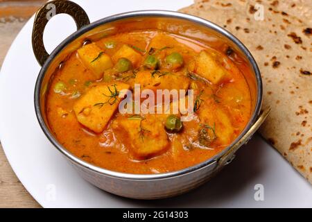 Indian style cottage cheese dish or curry with roti Stock Photo