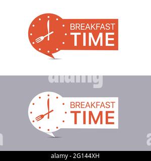 Breakfast time banners. Red and white labels Stock Vector
