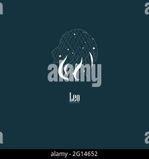 Leo. Zodiac sign design. Zodiac design with star grid. Abstract leo design. Signs with texts in Latin. Stock Vector